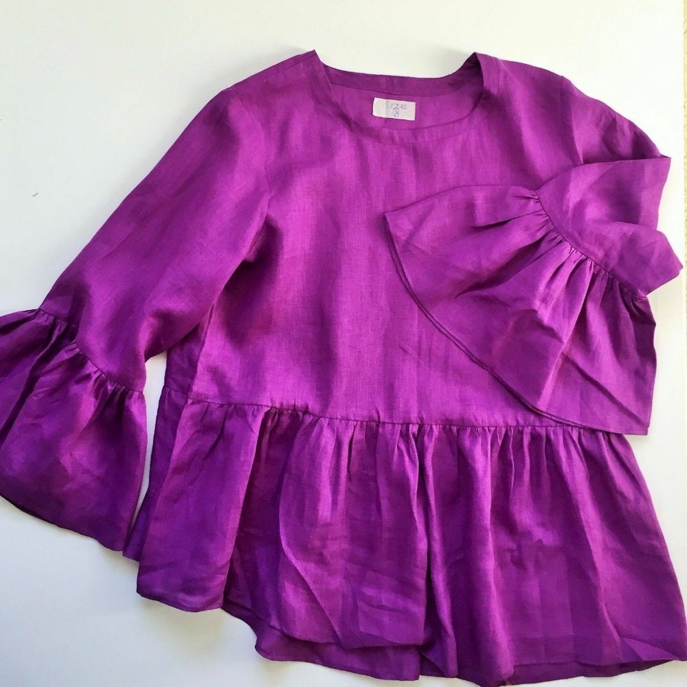 Tunic Plus Size 14W 24W Ruffle Linen Lightweight Vivid Purple Asymmetric